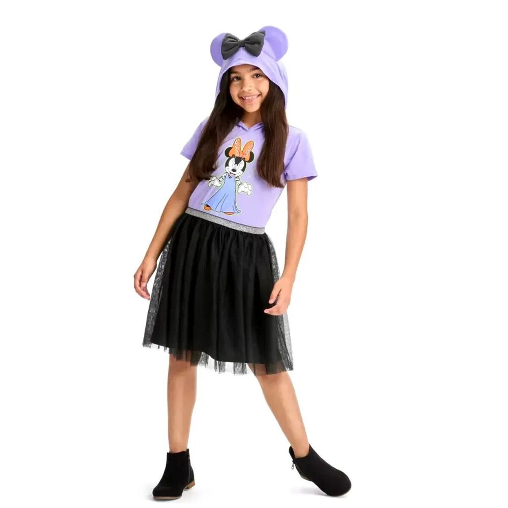 Disney Girls Minnie Mouse Halloween Hooded Tulle Dress Large Plus - NEW